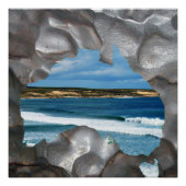 Australië Beach Metallic Map Uitzicht, glanzend Po Perfect Poster (Voorkant)