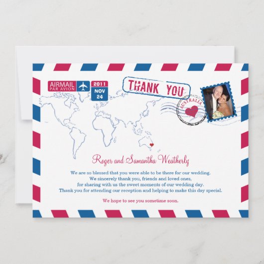 Australie Courrier Mariage Merci (Devant)