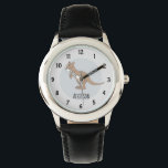 Australie Cute Kangaroo Doodle et nom Enfants<br><div class="desc">Cette jolie montre à rayures met en vedette un kangourou à griffes mignon,  dessiné à la main,  et vous permet d'ajouter le nom de votre enfant. Parfait pour les amoureux de la faune australienne ou pour une première montre pour enfants !</div>