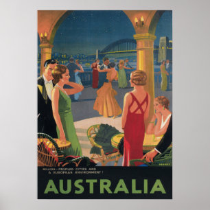 Australie, Dance Party, affiche Vintage voyage