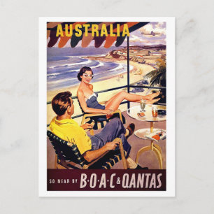 Australië, echtpaar genieten van terras, vintage r briefkaart