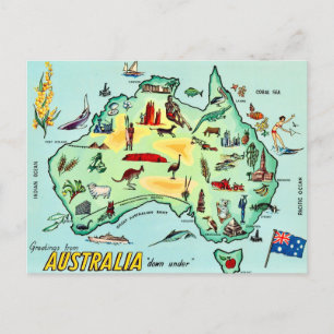 Australië geïllustreerde kaart ansichtkaart