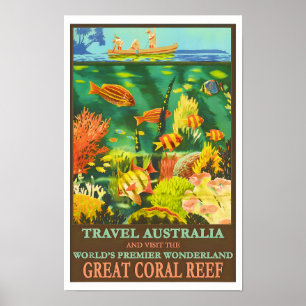 Australie Grand Coral Reef Poster du Vintage voyag