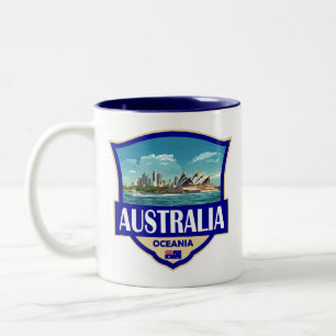 Australië Illustratie Retro Badge Tweekleurige Koffiemok