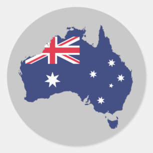 AUSTRALIË KAART EN VLAG BLUW RONDE STICKER