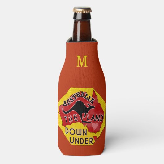 Australië Kaart Land Down Under Kangaroo Monogram Flesjeskoeler (Fles Voorkant)