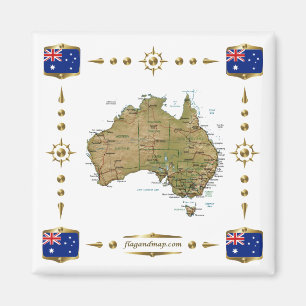 Australië Kaart + Vlaggen Magnet Magneet