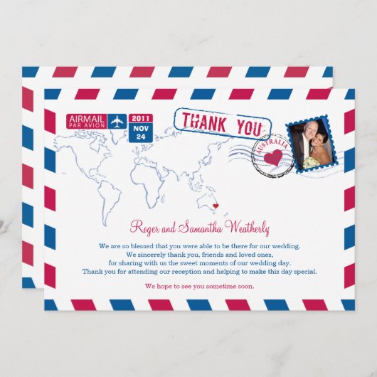 Australie Mariage de courrier aérien Merci (Devant / Derrière)