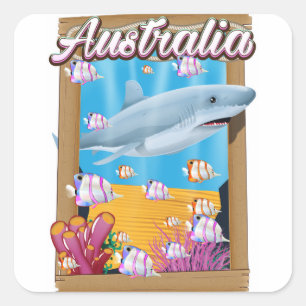 Australië Onderwater haai reizen poster Vierkante Sticker