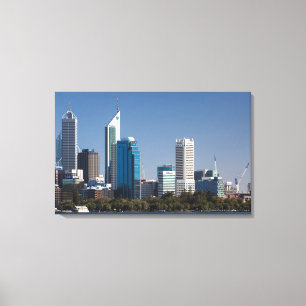 Australië, Perth, stadsprofiel vanuit Swan River Canvas Afdruk