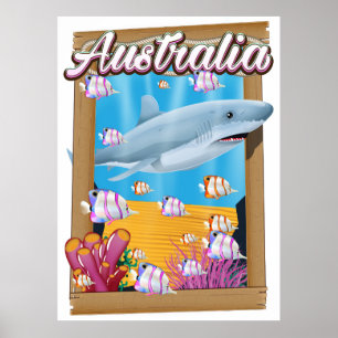 Australie poster de voyage de requins sous-marins