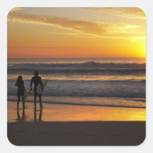 Australië, Queensland, Gold Coast, surfers bij Vierkante Sticker