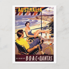 Australië, stel geniet op terras, vintage reis briefkaart