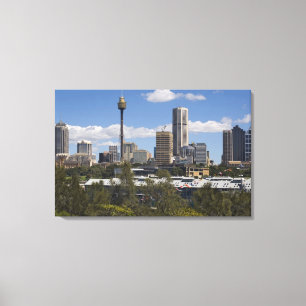 Australië, Sydney, Potts Point. Sydney silhouet. Canvas Afdruk