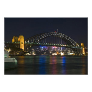 Australië, Sydney. Sydney haven 's nachts. Foto Afdruk