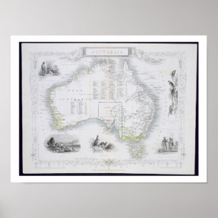 Australië, van een reeks Wereldkaarten die door Poster