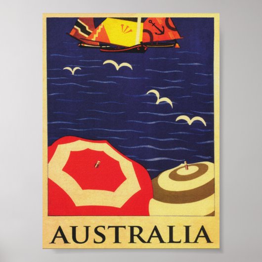 Australie Vintage Parasols de plage affiche de voy (Devant)