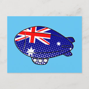 Australië Vlag Blimp Ballon in Blue Sky Custom Briefkaart