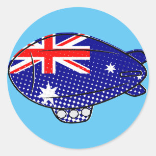 Australië Vlag Blimp Ballon in Blue Sky Custom Ronde Sticker
