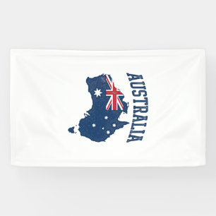 Australië Vlag Kaart Vintage Vervaaide Grafiek_1 Spandoek