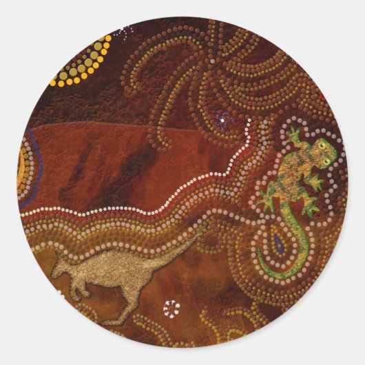 Australisch Aboriginal Style Kangaroo & Gecko Ronde Sticker (Voorkant)