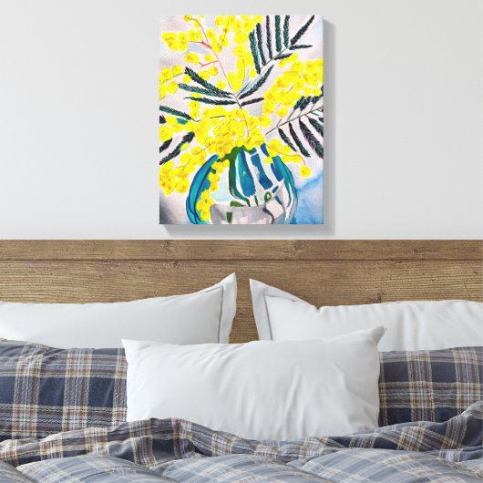 Australisch bloemcanvas met gele Wattle-kunst Canvas Afdruk (Insitu (Slaapkamer))