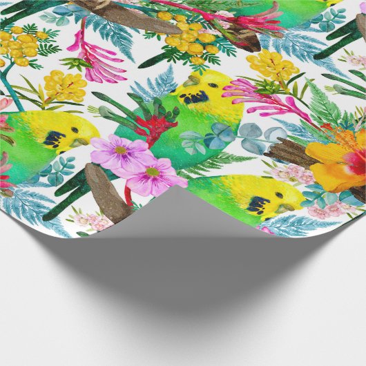 Australisch Budgerigar Wildflower Pattern Cadeaupapier (Hoek)