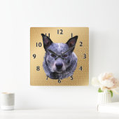 Australisch "Cattle Dog Portrait" Vierkante Klok (Huis)