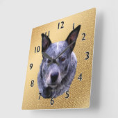 Australisch "Cattle Dog Portrait" Vierkante Klok (Hoek)