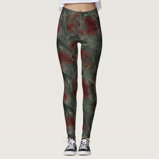 Australisch eucalyptus flessenborstel bloemmotief leggings (Voorkant)