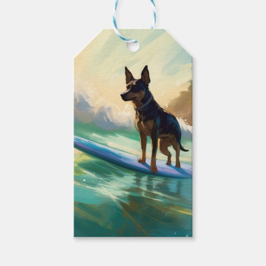 Australisch Kelpie strand surfen schilderij Cadeaulabel (Voorkant)