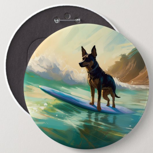 Australisch Kelpie strand surfen schilderij Ronde Button 6,0 Cm (Voorkant /achterkant)