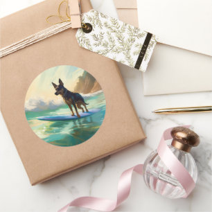 Australisch Kelpie strand surfen schilderij Ronde Sticker