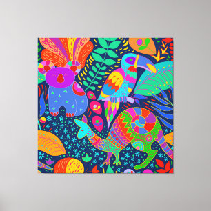 Australisch Oerwoud Parrot Kangaroo Koala Canvas Afdruk