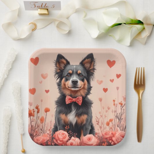 Australisch Rund met Rozen - Valentijnsdag Papieren Bordje (Huwelijk)