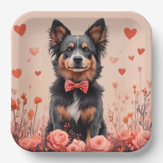 Australisch Rund met Rozen - Valentijnsdag Papieren Bordje (Voorkant)