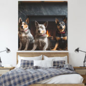 Australisch vee bij de open haard Kerstmis Canvas Afdruk (Insitu (Slaapkamer))