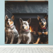 Australisch vee bij de open haard Kerstmis Canvas Afdruk (Insitu (Houten vloer))