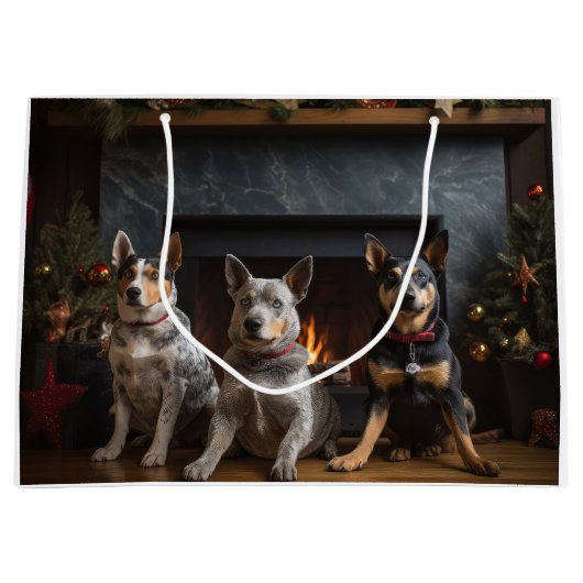 Australisch vee bij de open haard Kerstmis Groot Cadeauzakje (Voorkant)