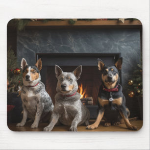 Australisch vee bij de open haard Kerstmis Muismat