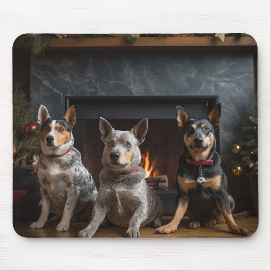 Australisch vee bij de open haard Kerstmis Muismat (Voorkant)