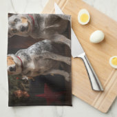 Australisch vee bij de open haard Kerstmis Theedoek (Quarter Fold)