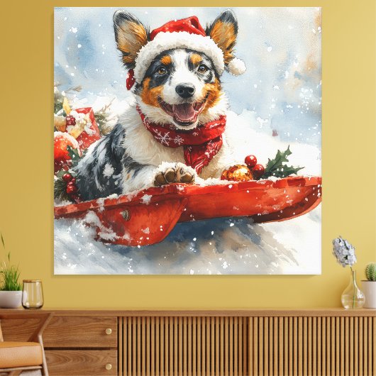 Australisch vee in slee laat het sneeuwen Kerstmis Canvas Afdruk (Insitu (Woonkamer))