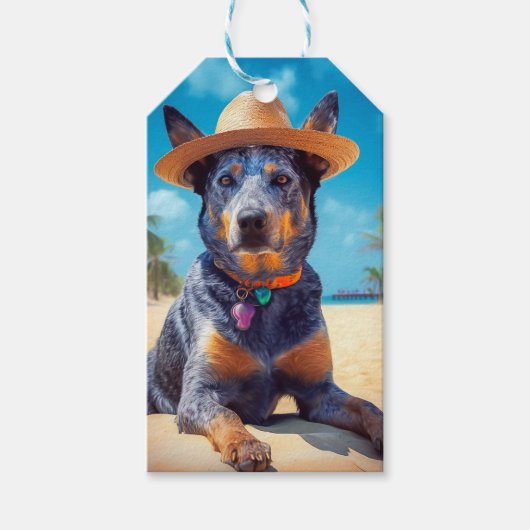 Australisch vee op het strand, hondenliefhebbers z cadeaulabel (Voorkant)