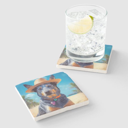 Australisch vee op het strand, hondenliefhebbers z stenen onderzetter (Zijkant)