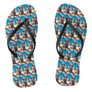 Australisch vee op het strand, hondenliefhebbers z teenslippers