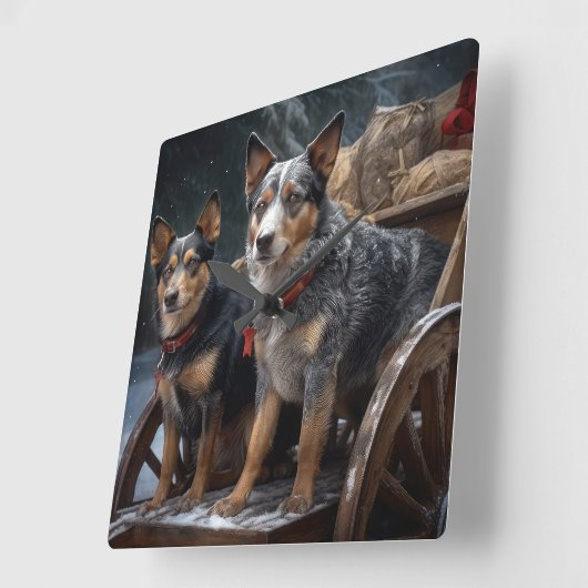 Australisch vee Sneeuwslee Kerstdecoratie Vierkante Klok (Hoek)