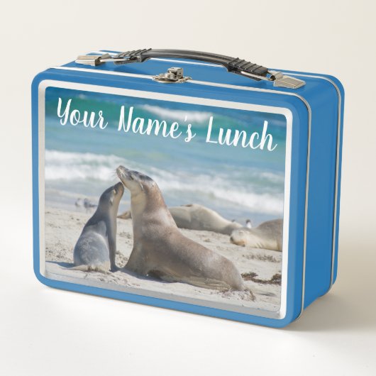 Australisch Zee Lion en baby op het strand (Voorkant)