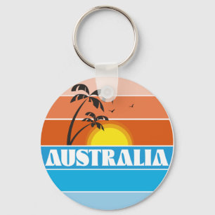 Australische 80s zonsondergang retro logo metaalpr sleutelhanger