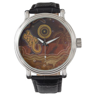 Australische Aboriginal Desert Outback Themed Art  Horloge